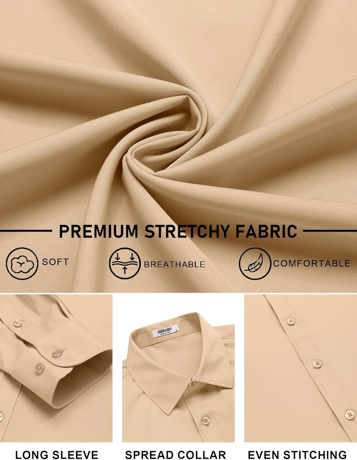 COOFANDY Mens Stretch Dress Shirts Long Sleeve Button Down Shirt Regular Fit Formal Business Shirts