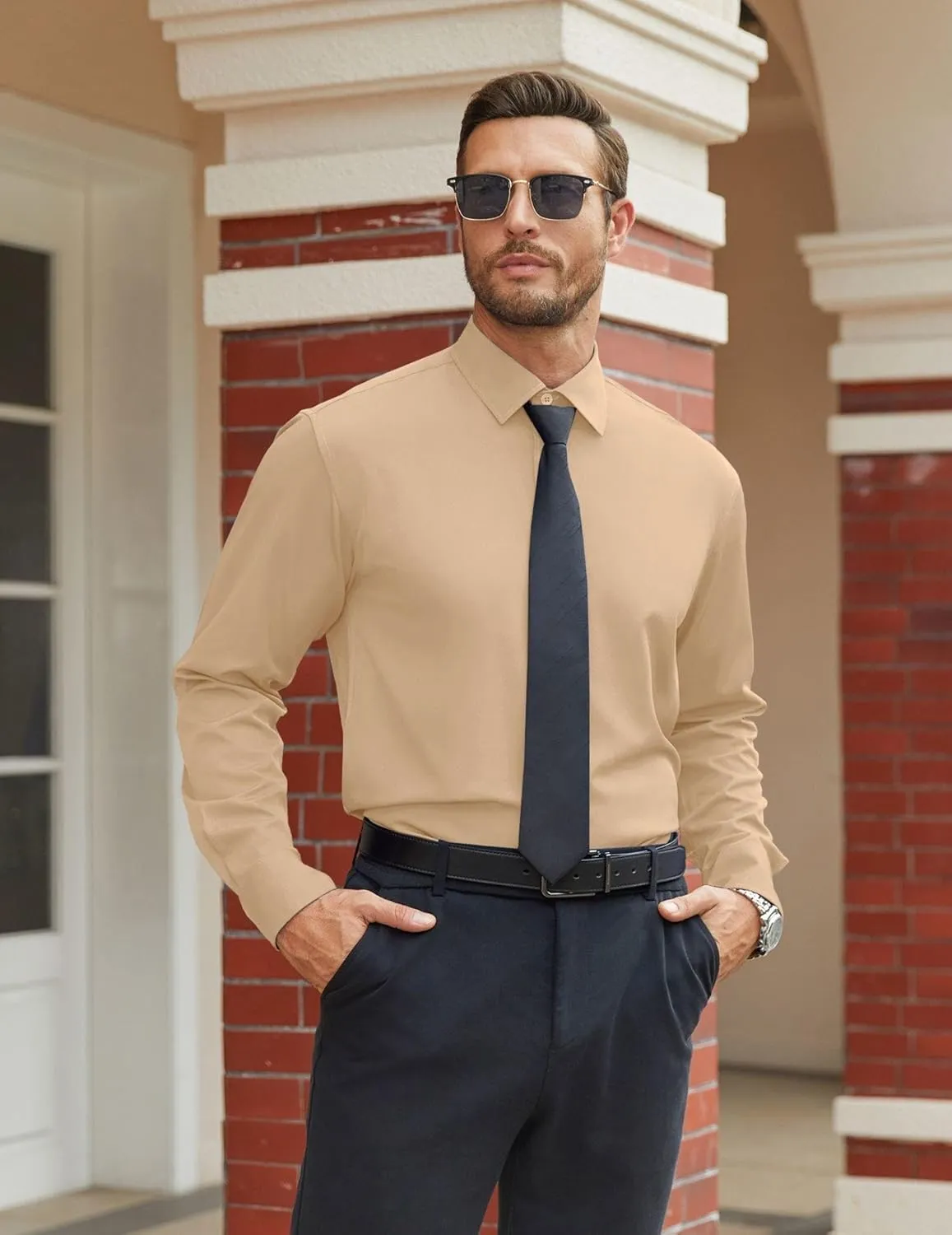 COOFANDY Mens Stretch Dress Shirts Long Sleeve Button Down Shirt Regular Fit Formal Business Shirts