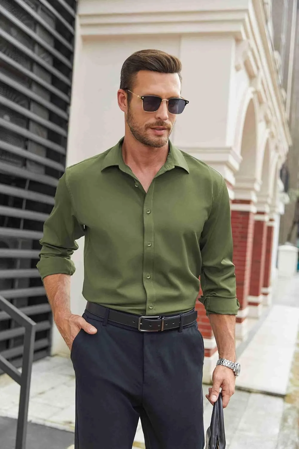 COOFANDY Mens Stretch Dress Shirts Long Sleeve Button Down Shirt Regular Fit Formal Business Shirts