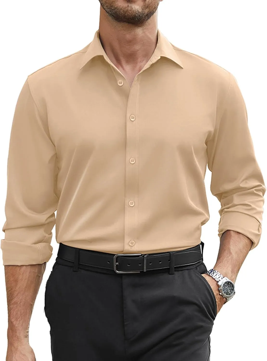 COOFANDY Mens Stretch Dress Shirts Long Sleeve Button Down Shirt Regular Fit Formal Business Shirts