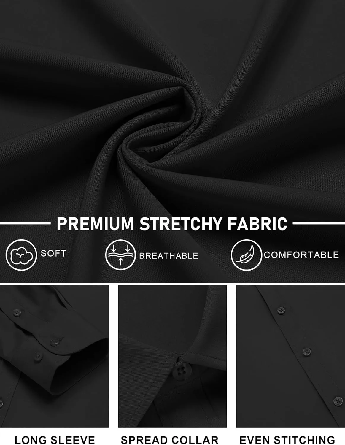 COOFANDY Mens Stretch Dress Shirts Long Sleeve Button Down Shirt Regular Fit Formal Business Shirts
