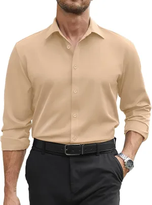COOFANDY Mens Stretch Dress Shirts Long Sleeve Button Down Shirt Regular Fit Formal Business Shirts