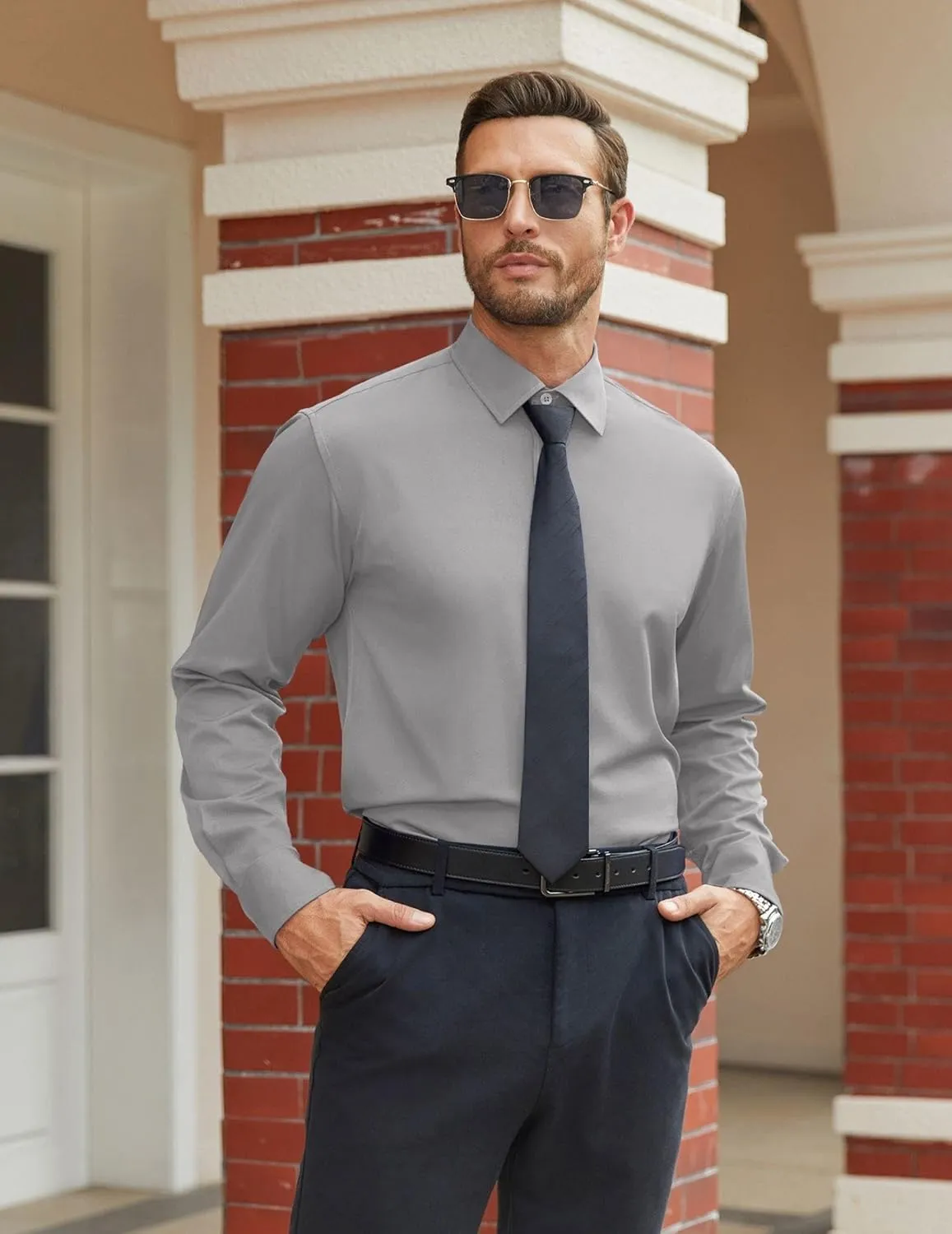 COOFANDY Mens Stretch Dress Shirts Long Sleeve Button Down Shirt Regular Fit Formal Business Shirts