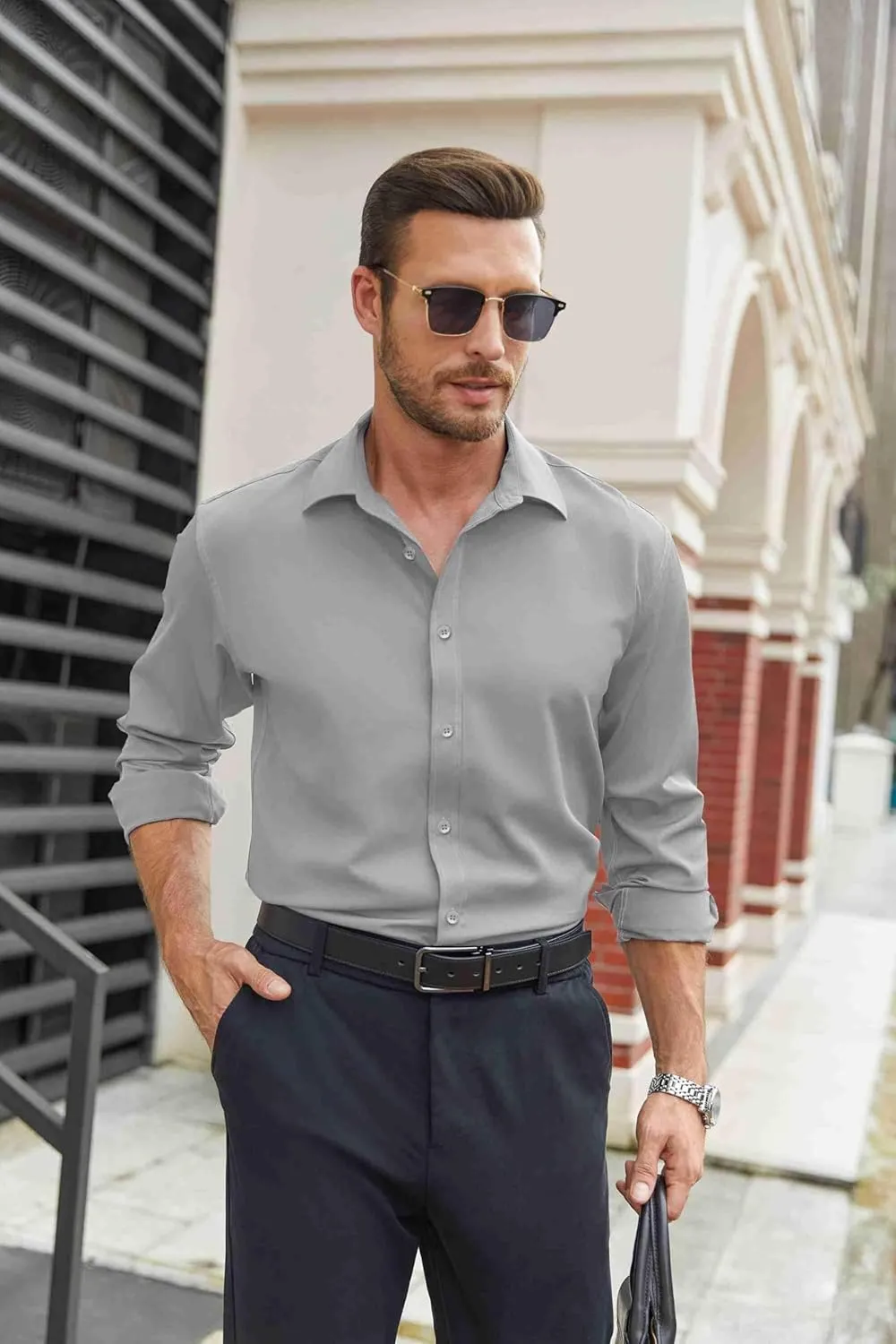 COOFANDY Mens Stretch Dress Shirts Long Sleeve Button Down Shirt Regular Fit Formal Business Shirts