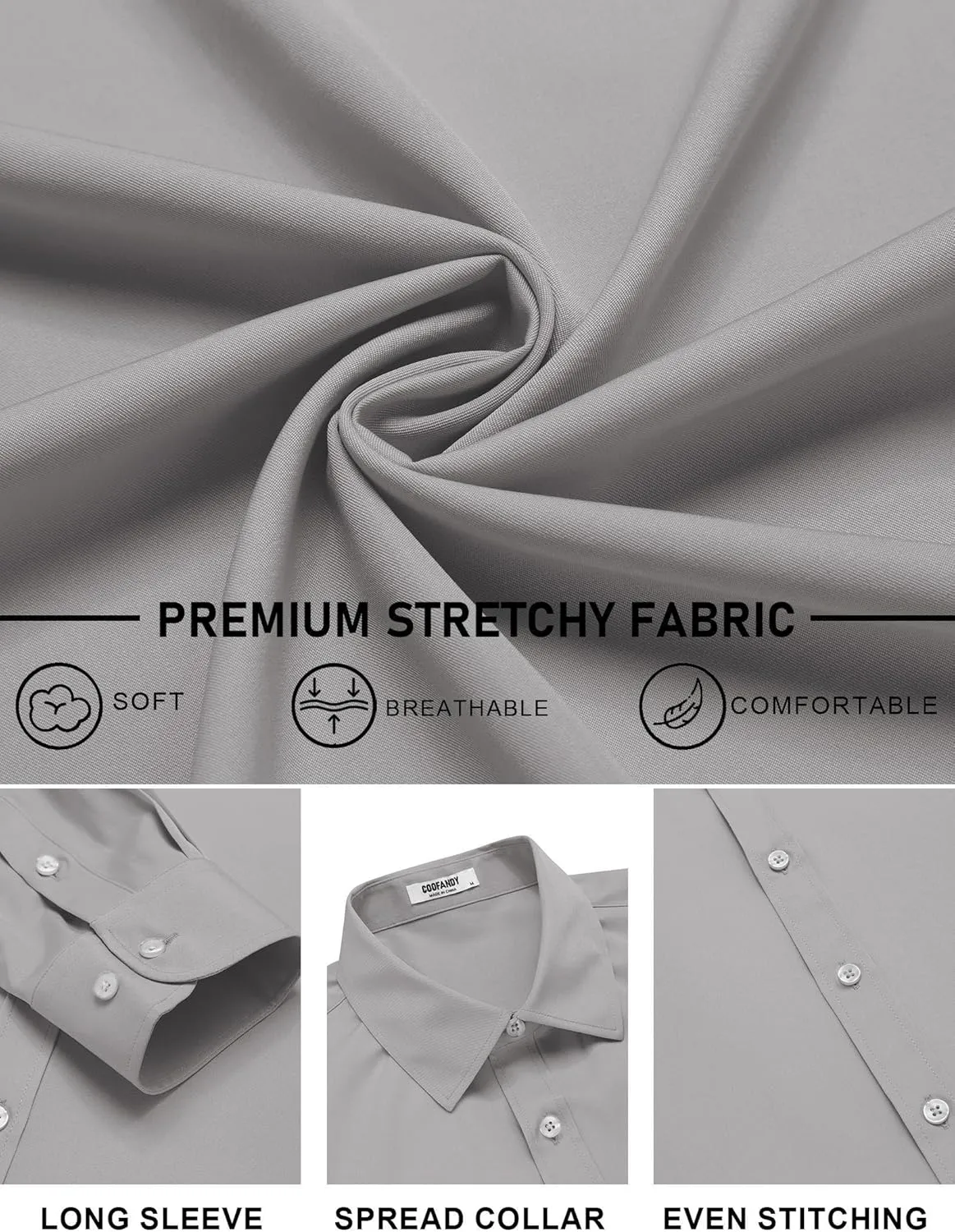 COOFANDY Mens Stretch Dress Shirts Long Sleeve Button Down Shirt Regular Fit Formal Business Shirts