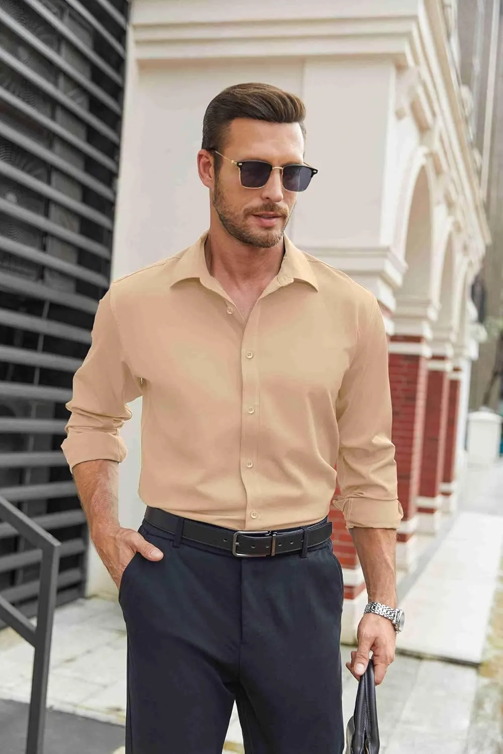 COOFANDY Mens Stretch Dress Shirts Long Sleeve Button Down Shirt Regular Fit Formal Business Shirts