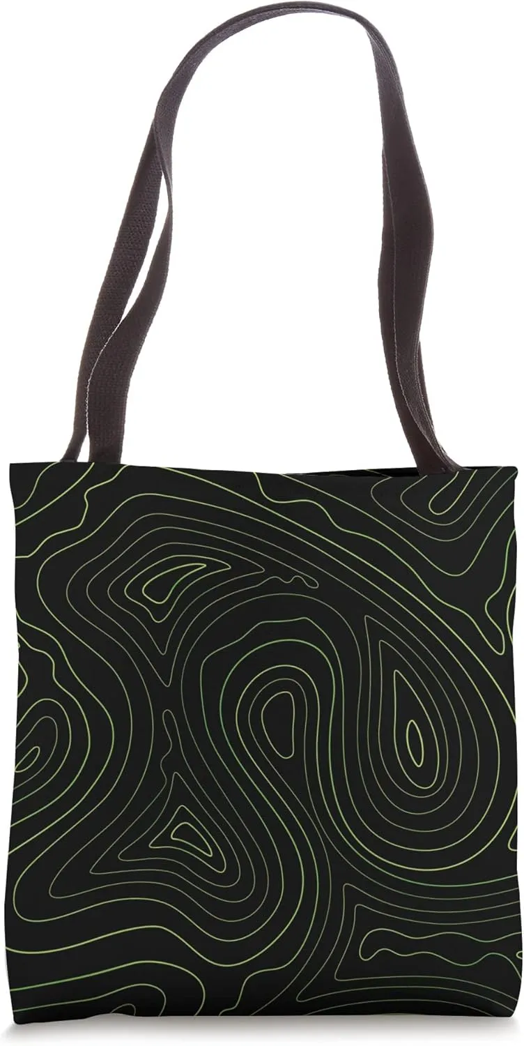 Cool Gradient Topo Lines Design Lime Green On Black Tote Bag