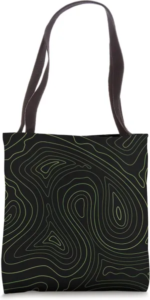 Cool Gradient Topo Lines Design Lime Green On Black Tote Bag