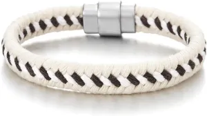 COOLSTEELANDBEYOND Mens Womens Sailing Marine White Brown Braided Cotton Rope Bangle Bracelet with Magnetic Clasp