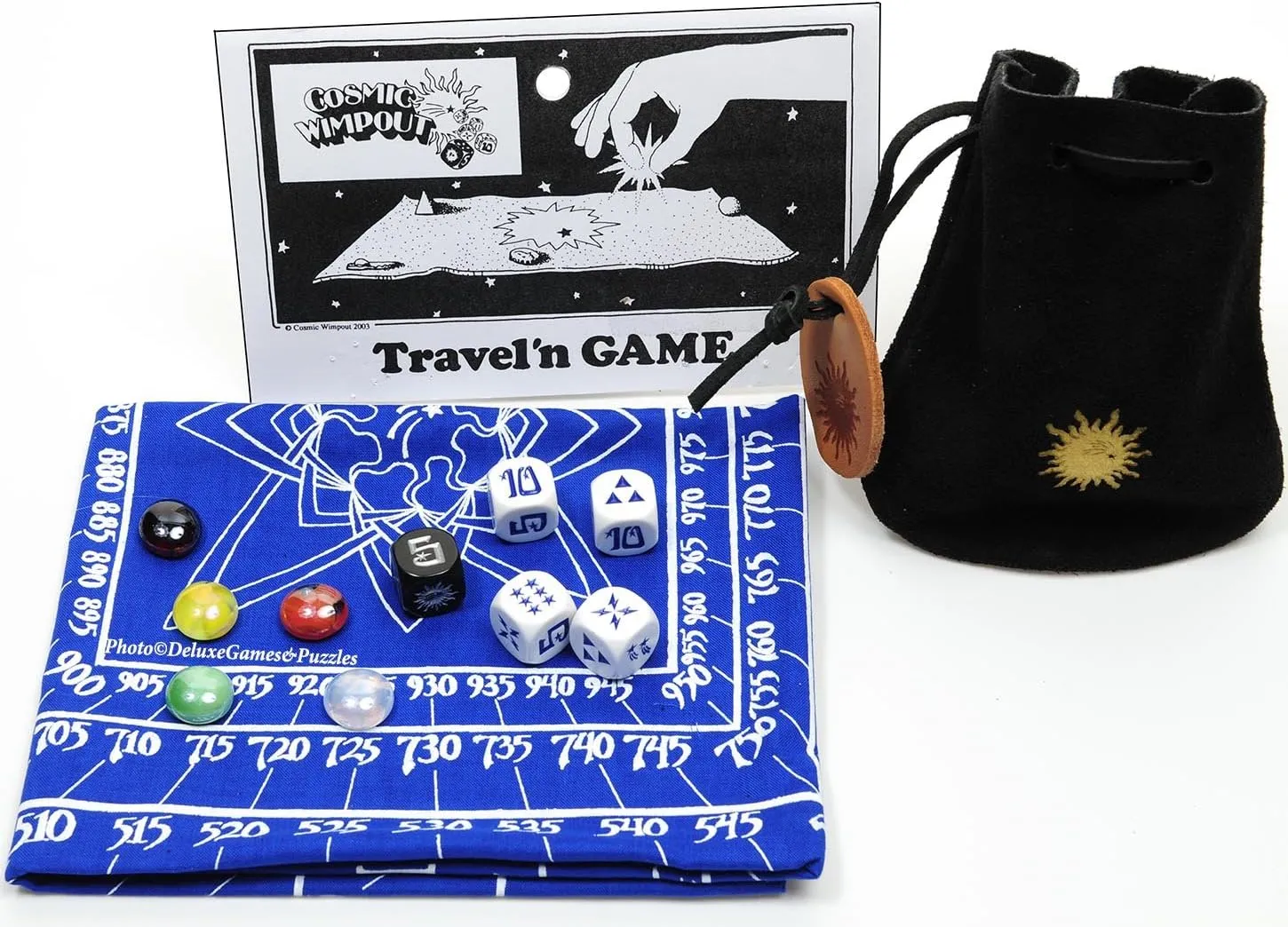 Cosmic Wimpout Deluxe Traveln Game, Blue Scoreboard (Assorted Graphics), with 5 Glass Gemstones