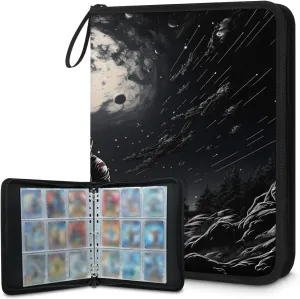 Cosmonaut 3 Ring Trading Zipper Binder Strap, Trading Card Binder 4 Pocket, 400 Pockets Card Holder with 50 Removable Sleeves for Game Cards