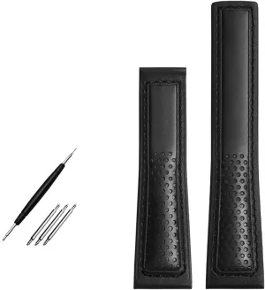 Cow Leather Watch Strap 22mm Watchband for tag Heuer Fiyta Tissot Watch Band Red Stitches Genuine Leather Bracelet (Color : Black-No Buckle, Size : 22mm)