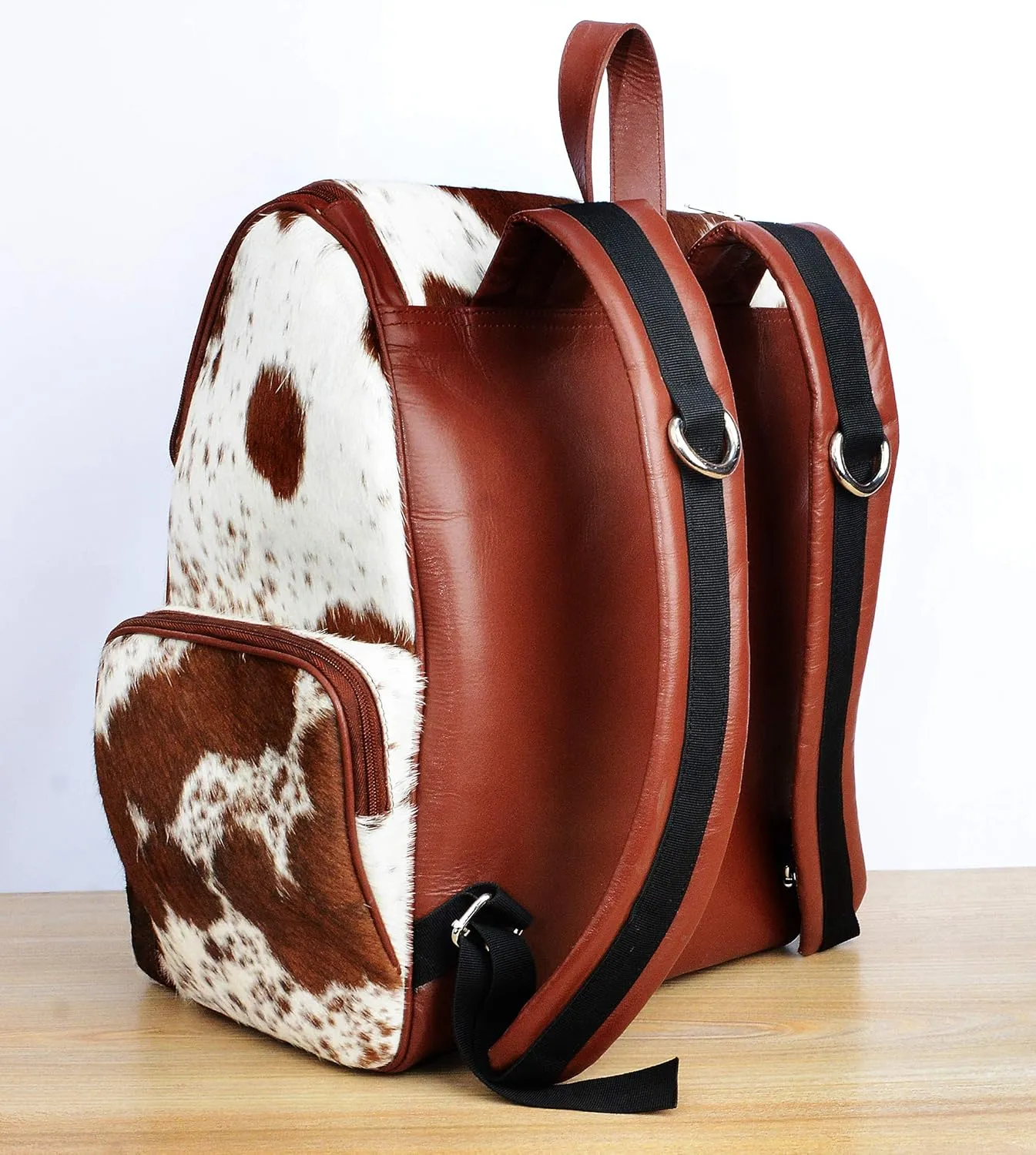 Cowhide Hair Print Fur Leather Diaper Backpack Rucksack/Knapsack Travel Shoulder Bag (Custom Name Tag)