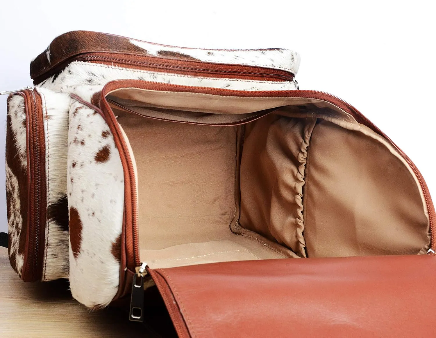 Cowhide Hair Print Fur Leather Diaper Backpack Rucksack/Knapsack Travel Shoulder Bag (Custom Name Tag)