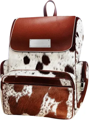 Cowhide Hair Print Fur Leather Diaper Backpack Rucksack/Knapsack Travel Shoulder Bag (Custom Name Tag)