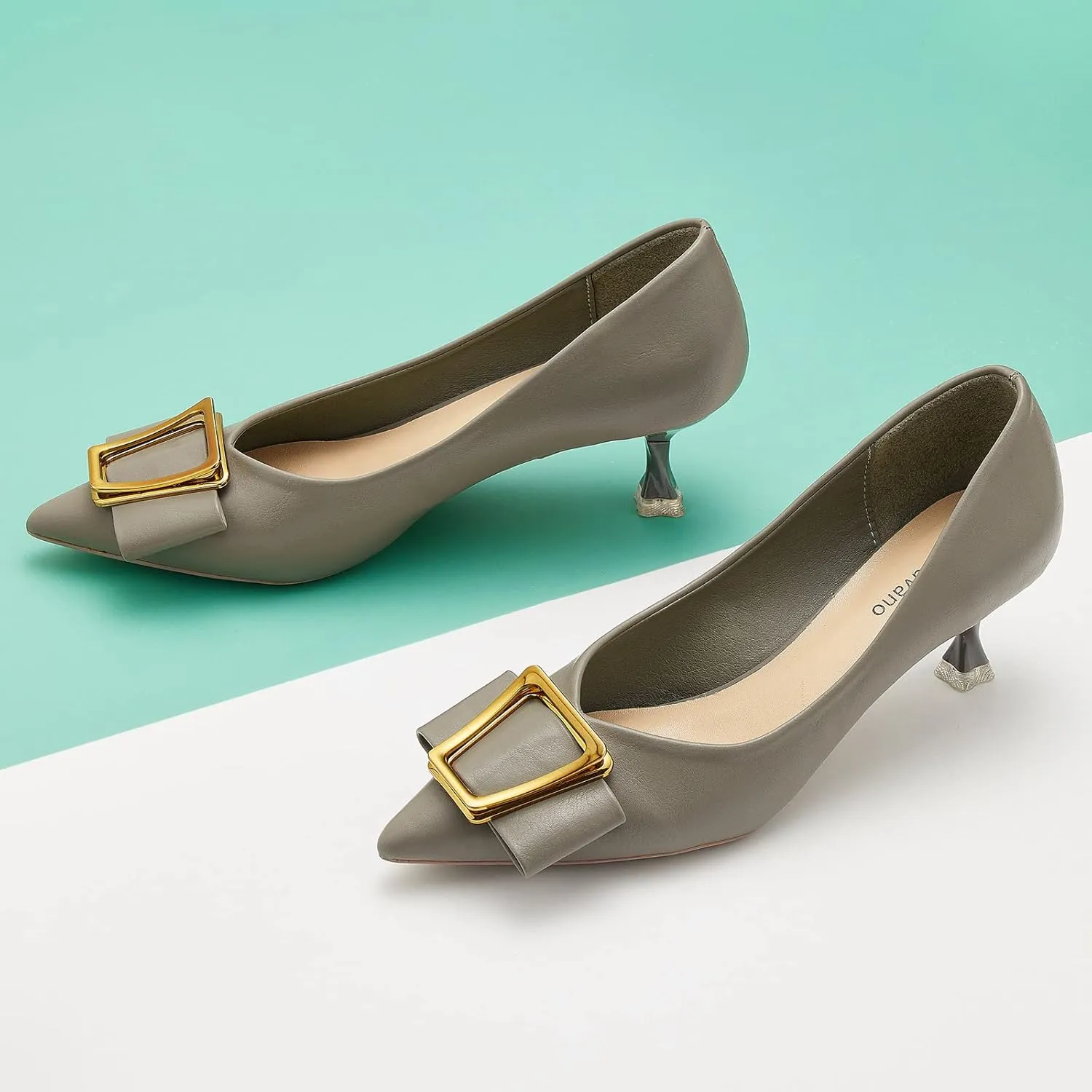 C.Paravano Women's Kitten Heel Pumps-Pointed Toe Wedding Shoes with Metal Buckle|Breathable Soft Leather for Office Attire, Cocktail Parties,Date Nights, Spring/Summer Events
