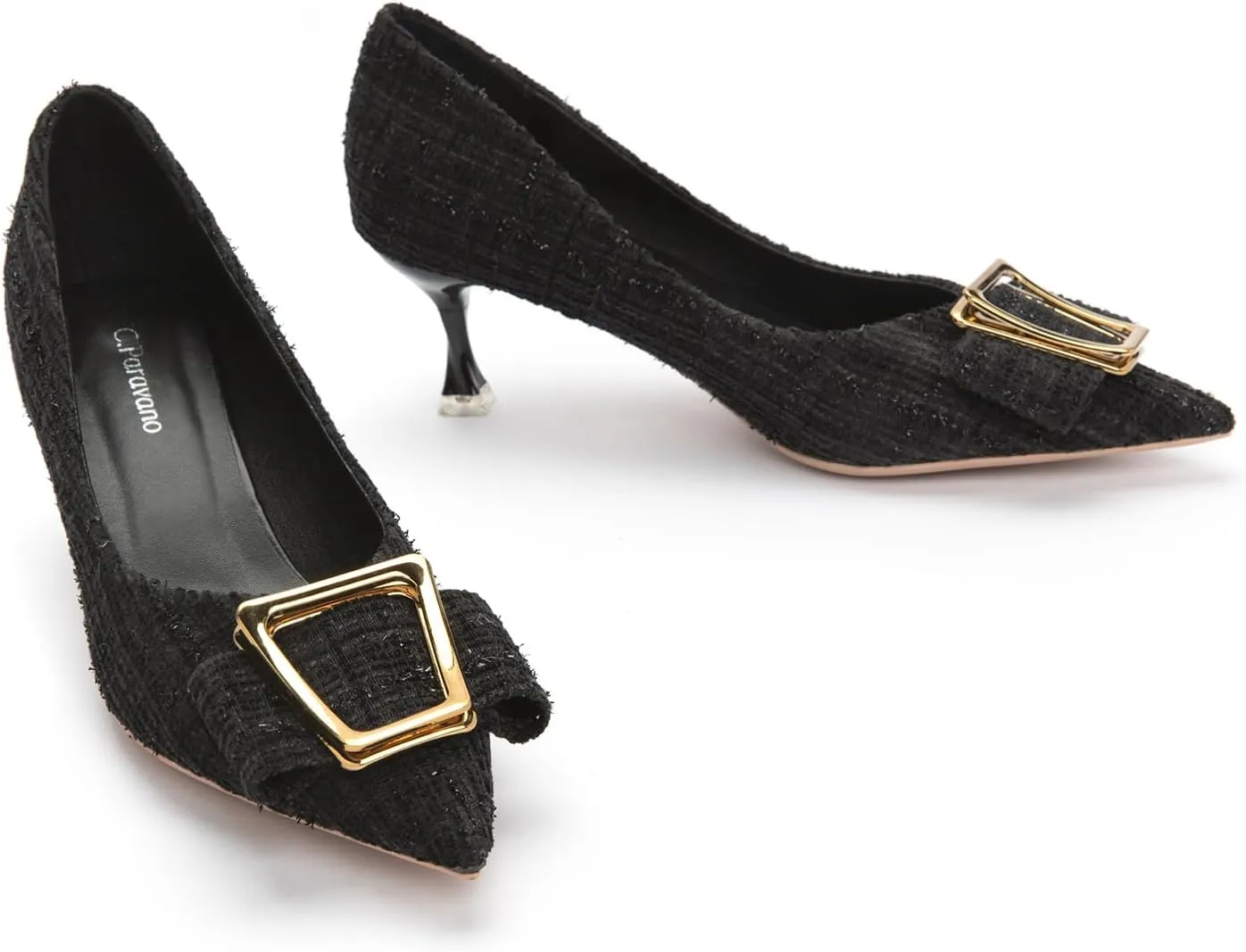 C.Paravano Women's Kitten Heel Pumps-Pointed Toe Wedding Shoes with Metal Buckle|Breathable Soft Leather for Office Attire, Cocktail Parties,Date Nights, Spring/Summer Events