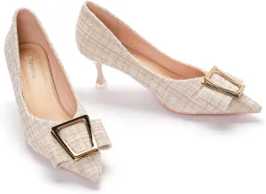 C.Paravano Women's Kitten Heel Pumps-Pointed Toe Wedding Shoes with Metal Buckle|Breathable Soft Leather for Office Attire, Cocktail Parties,Date Nights, Spring/Summer Events