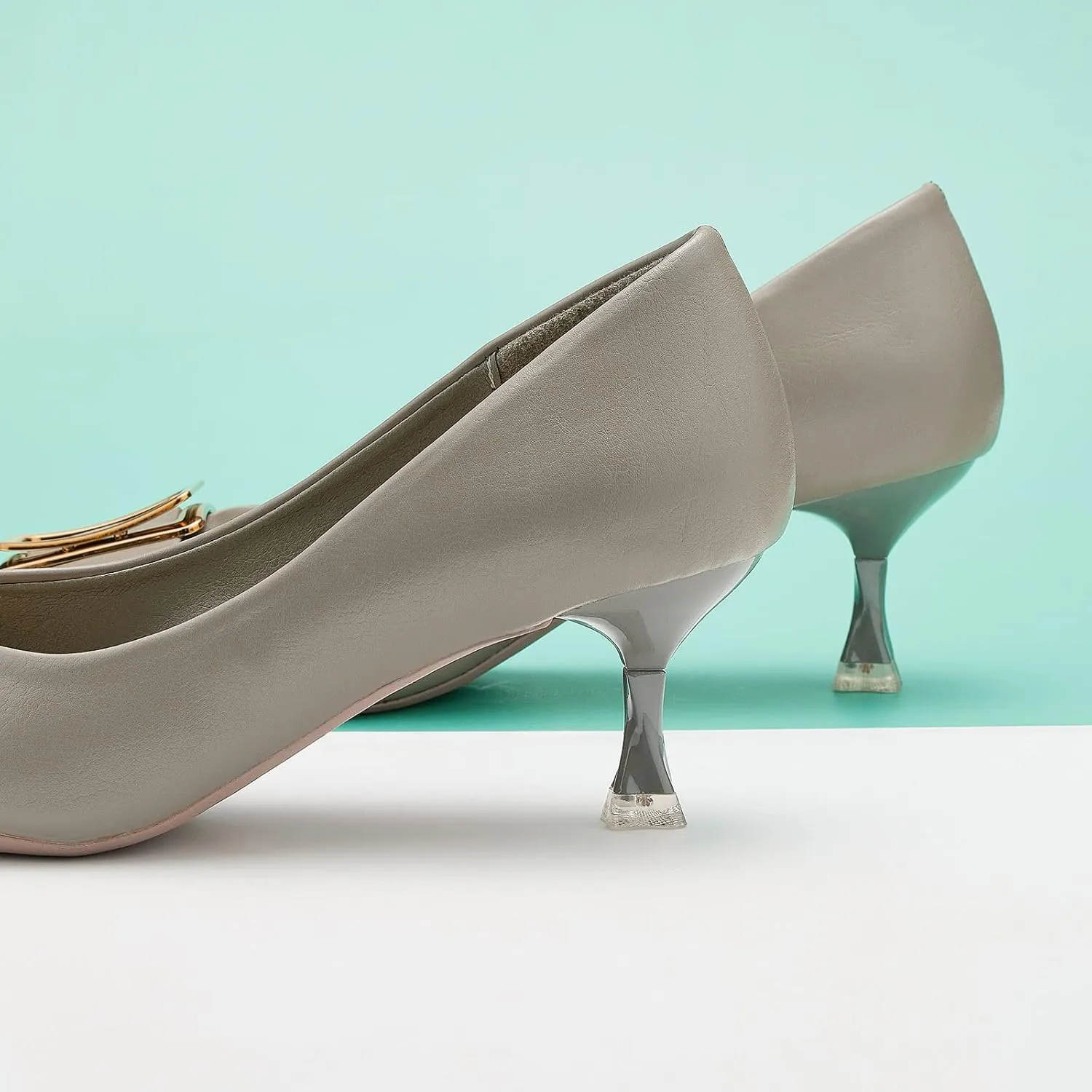 C.Paravano Women's Kitten Heel Pumps-Pointed Toe Wedding Shoes with Metal Buckle|Breathable Soft Leather for Office Attire, Cocktail Parties,Date Nights, Spring/Summer Events