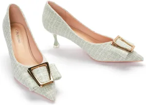 C.Paravano Women's Kitten Heel Pumps-Pointed Toe Wedding Shoes with Metal Buckle|Breathable Soft Leather for Office Attire, Cocktail Parties,Date Nights, Spring/Summer Events