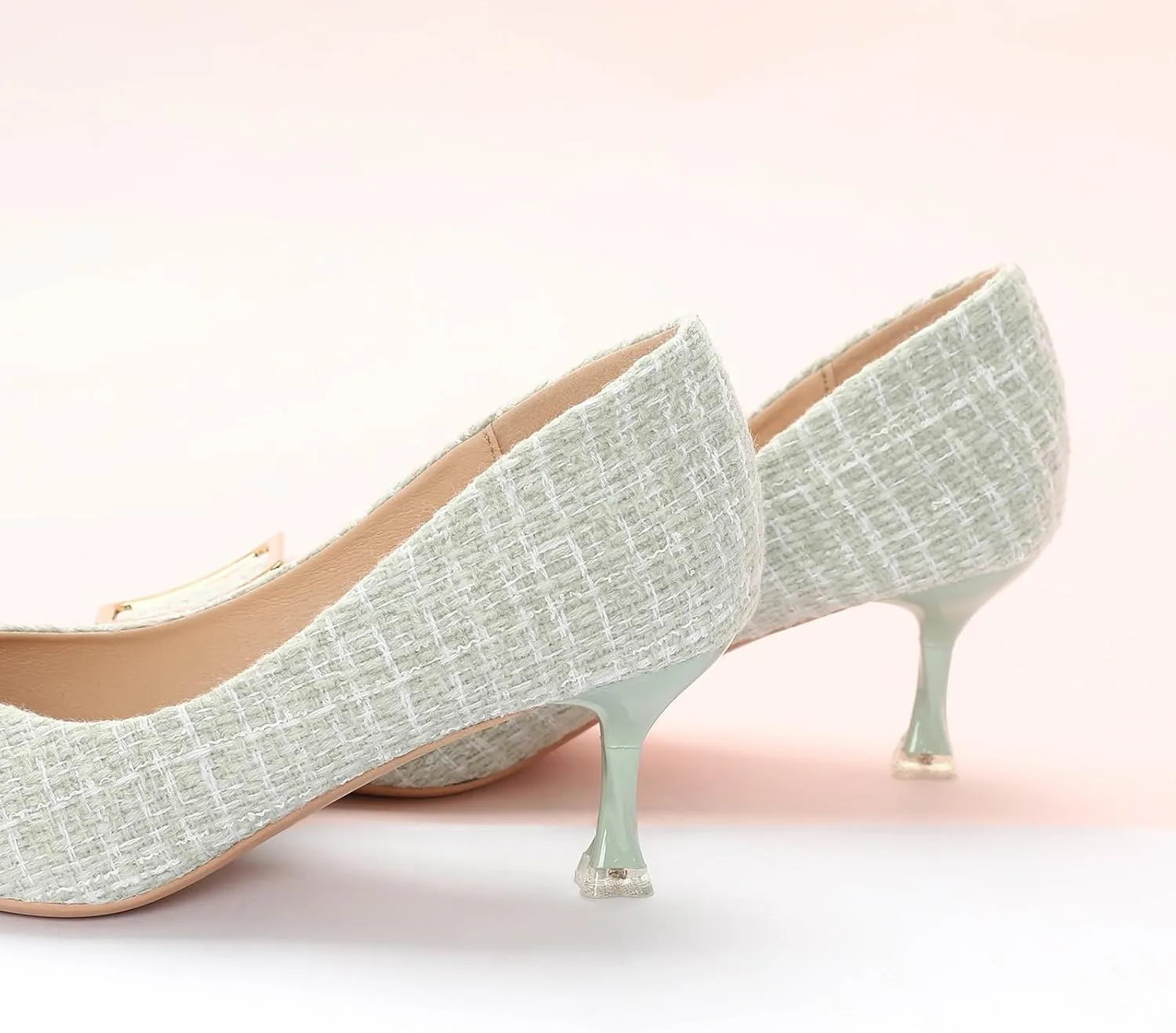 C.Paravano Women's Kitten Heel Pumps-Pointed Toe Wedding Shoes with Metal Buckle|Breathable Soft Leather for Office Attire, Cocktail Parties,Date Nights, Spring/Summer Events