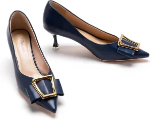 C.Paravano Women's Kitten Heel Pumps-Pointed Toe Wedding Shoes with Metal Buckle|Breathable Soft Leather for Office Attire, Cocktail Parties,Date Nights, Spring/Summer Events