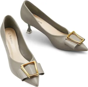 C.Paravano Women's Kitten Heel Pumps-Pointed Toe Wedding Shoes with Metal Buckle|Breathable Soft Leather for Office Attire, Cocktail Parties,Date Nights, Spring/Summer Events