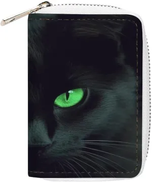 Credit Card Wallet,Black Cat Green Eyes Card Cases Holder Credit Card Holder Wallet with Card Slots Coin Cash Zipper Purse Case Wallet