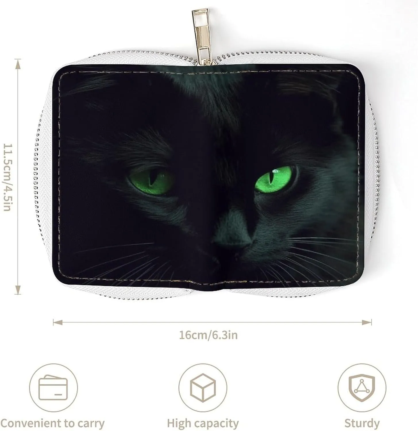 Credit Card Wallet,Black Cat Green Eyes Card Cases Holder Credit Card Holder Wallet with Card Slots Coin Cash Zipper Purse Case Wallet