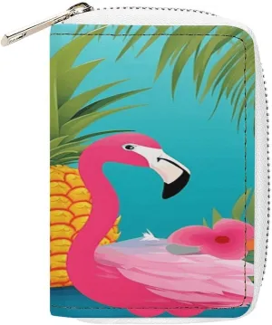 Credit Card Wallet,Pineapple Flamingo Card Cases Holder Credit Card Holder Wallet with Card Slots Coin Cash Zipper Purse Case Wallet