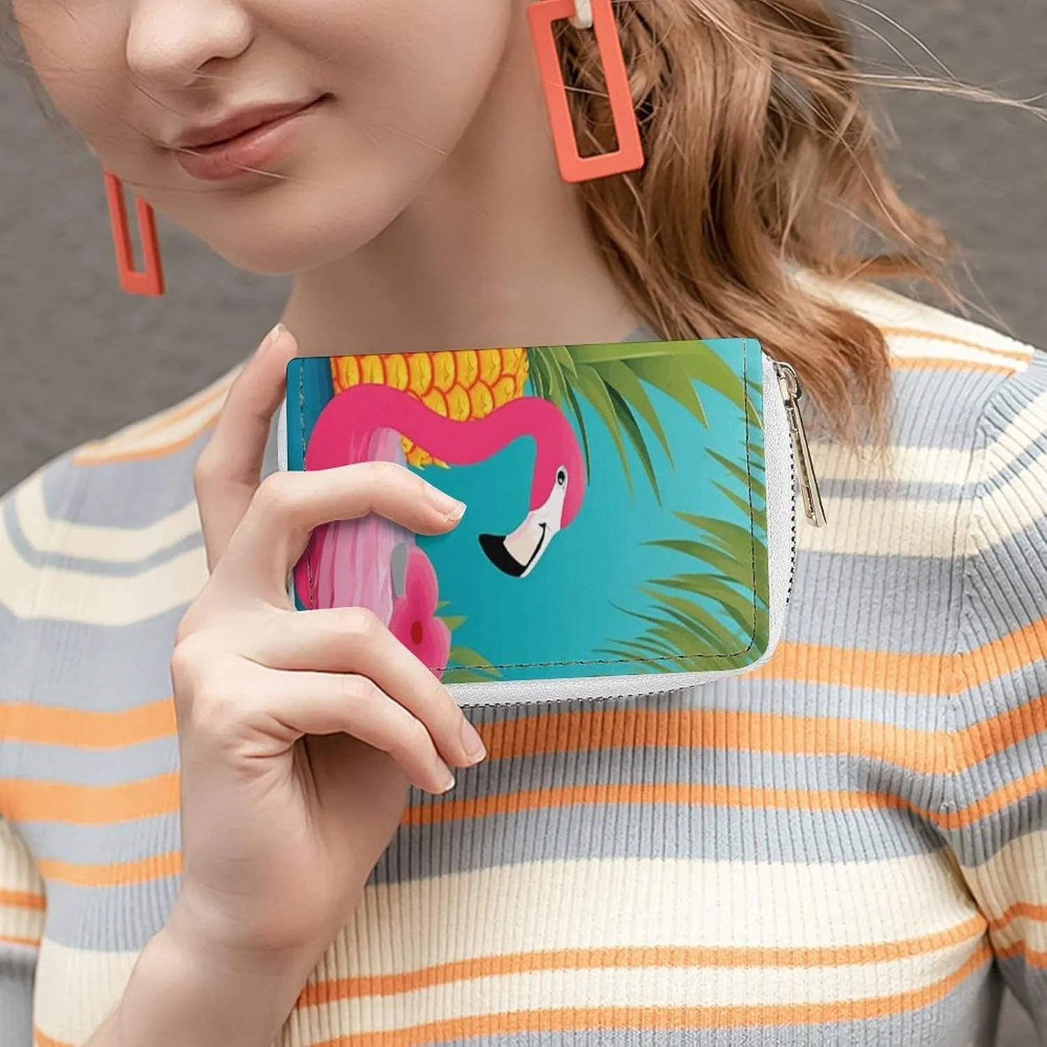 Credit Card Wallet,Pineapple Flamingo Card Cases Holder Credit Card Holder Wallet with Card Slots Coin Cash Zipper Purse Case Wallet