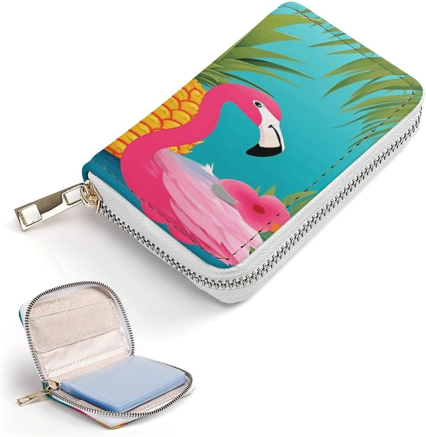 Credit Card Wallet,Pineapple Flamingo Card Cases Holder Credit Card Holder Wallet with Card Slots Coin Cash Zipper Purse Case Wallet