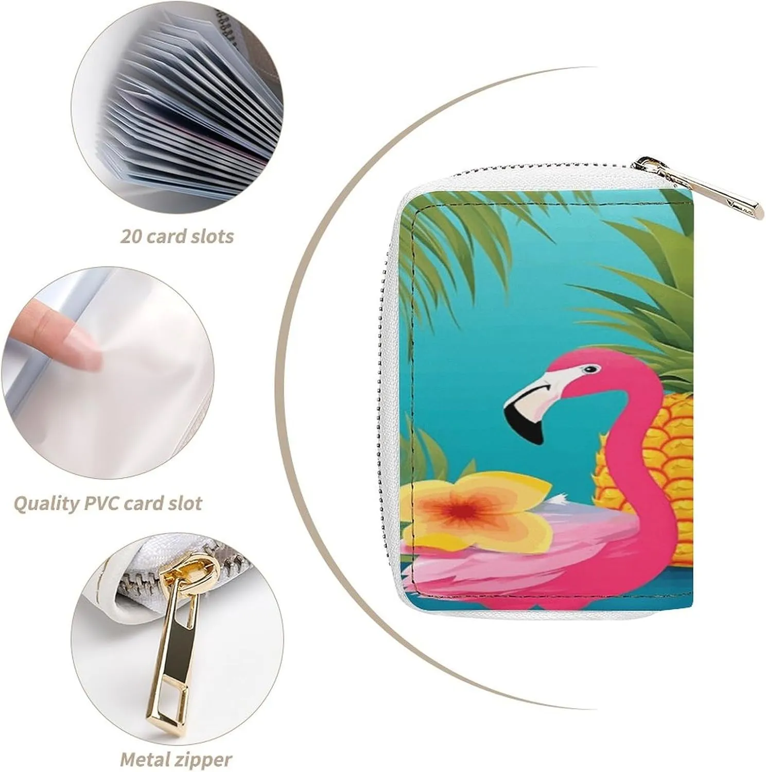 Credit Card Wallet,Pineapple Flamingo Card Cases Holder Credit Card Holder Wallet with Card Slots Coin Cash Zipper Purse Case Wallet