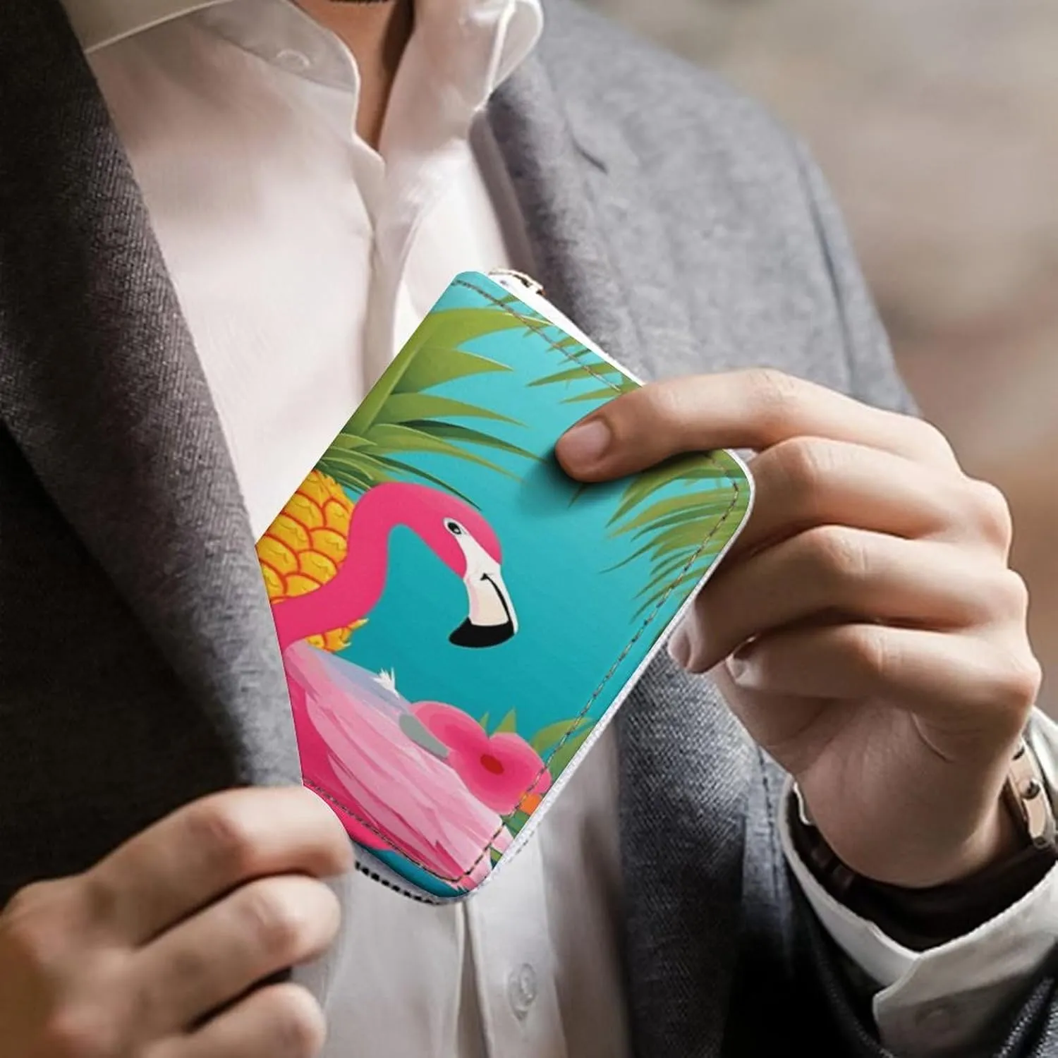 Credit Card Wallet,Pineapple Flamingo Card Cases Holder Credit Card Holder Wallet with Card Slots Coin Cash Zipper Purse Case Wallet