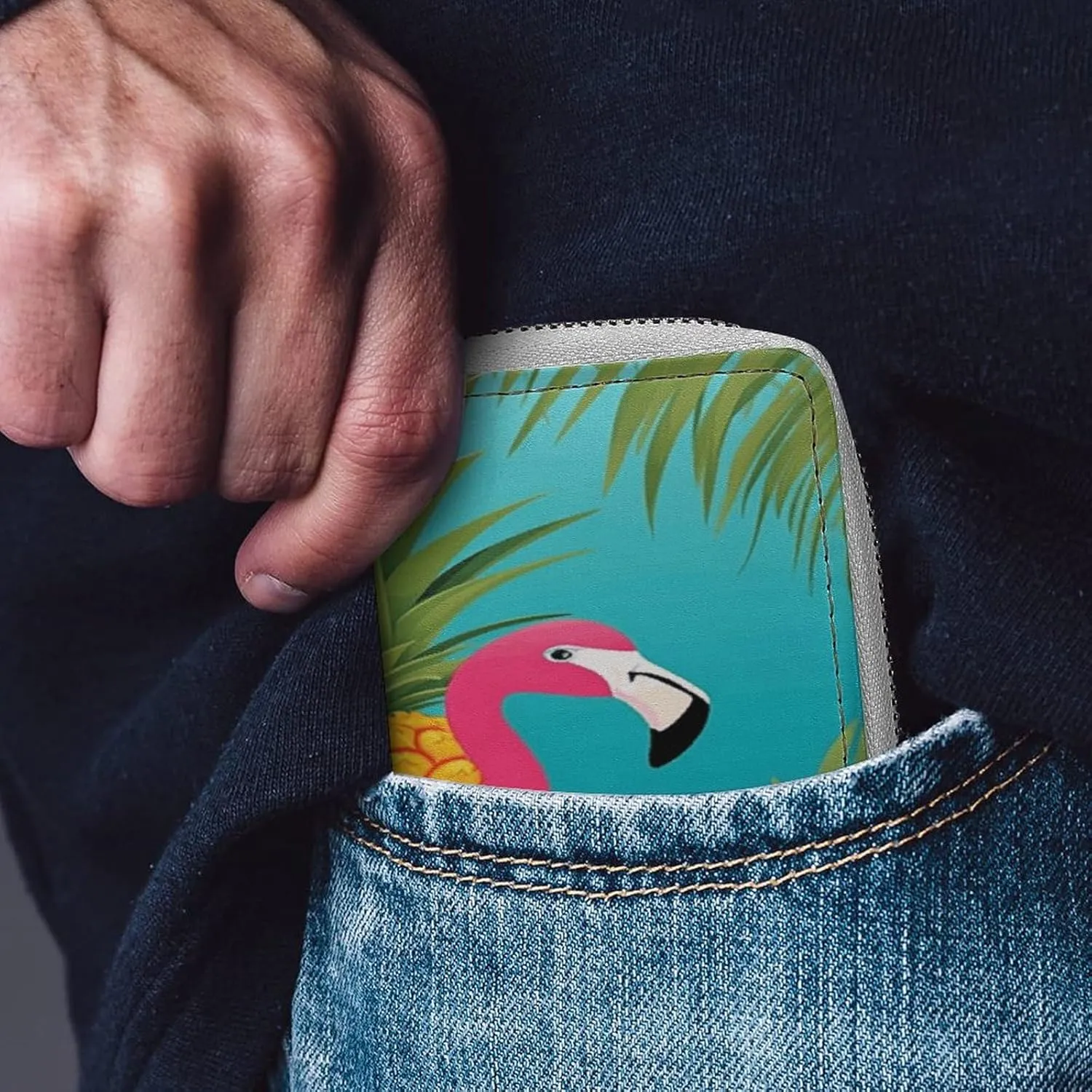 Credit Card Wallet,Pineapple Flamingo Card Cases Holder Credit Card Holder Wallet with Card Slots Coin Cash Zipper Purse Case Wallet