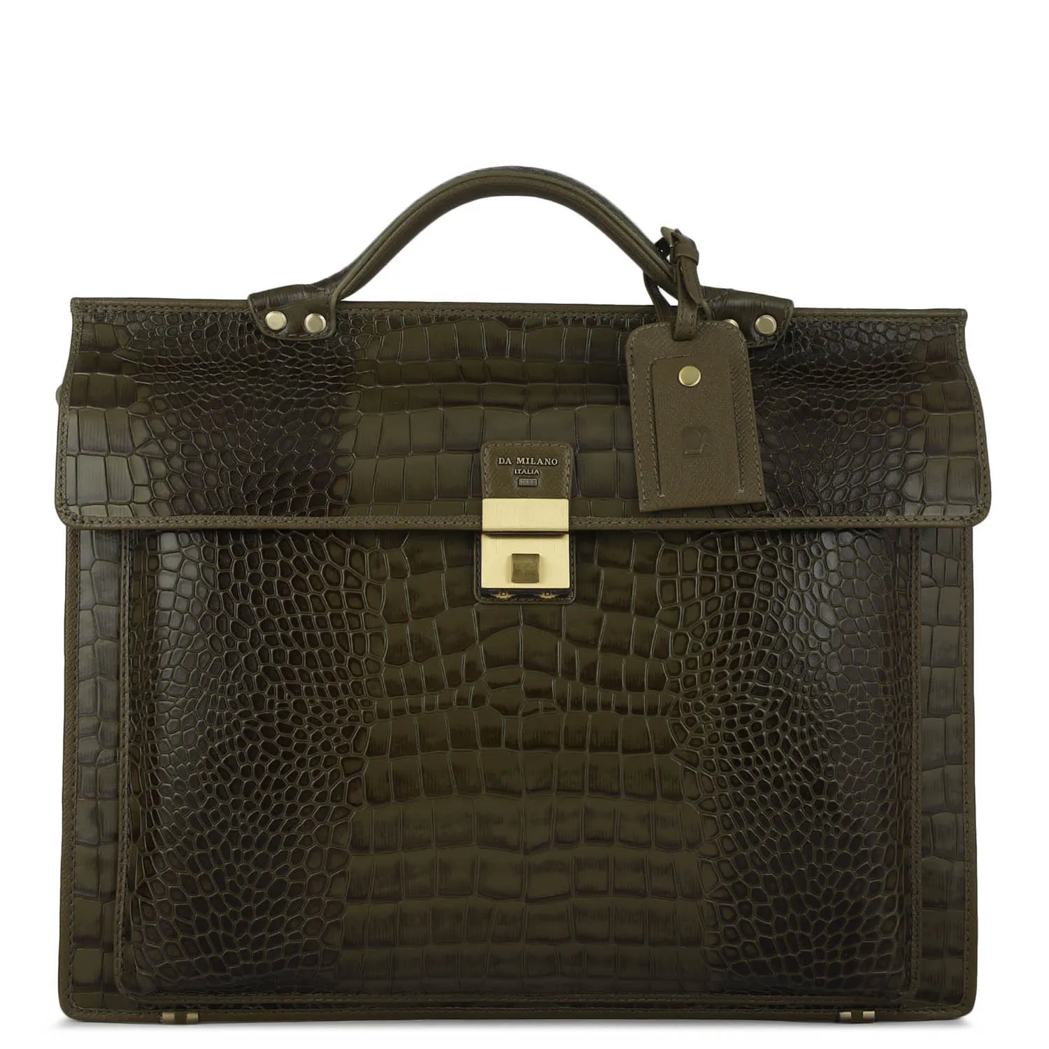 Croco Leather Portfolio - Military Green