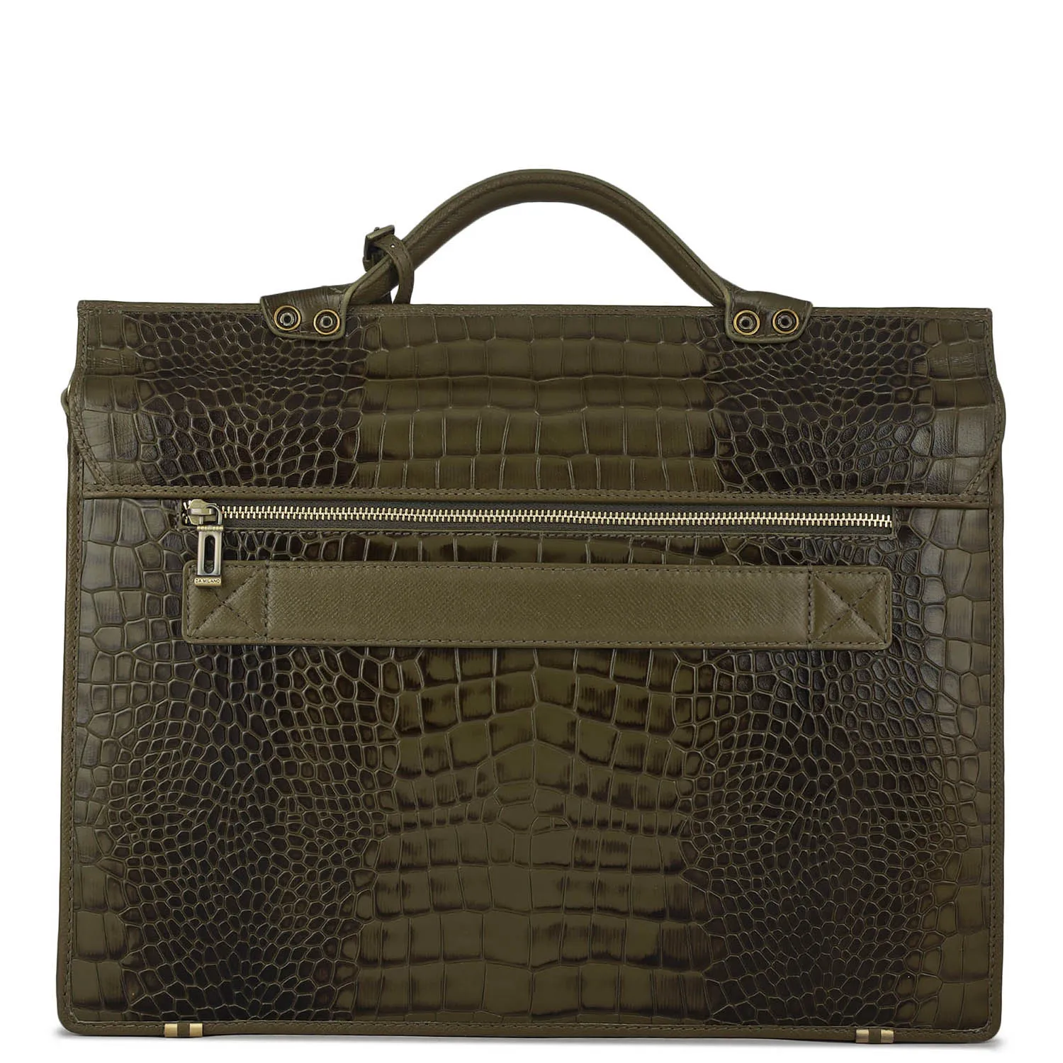 Croco Leather Portfolio - Military Green