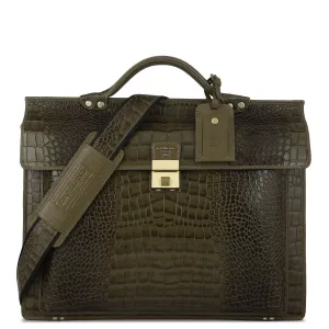 Croco Leather Portfolio - Military Green