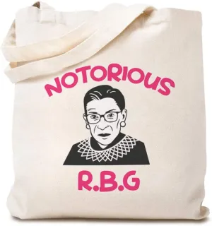 Custom Canvas Tote Reusable Shopping Bag Notorious R.B.G Ruth Bader Ginsburg Notorious R.B.G Beach Bags for Kids Political Gifts Natural Design Only