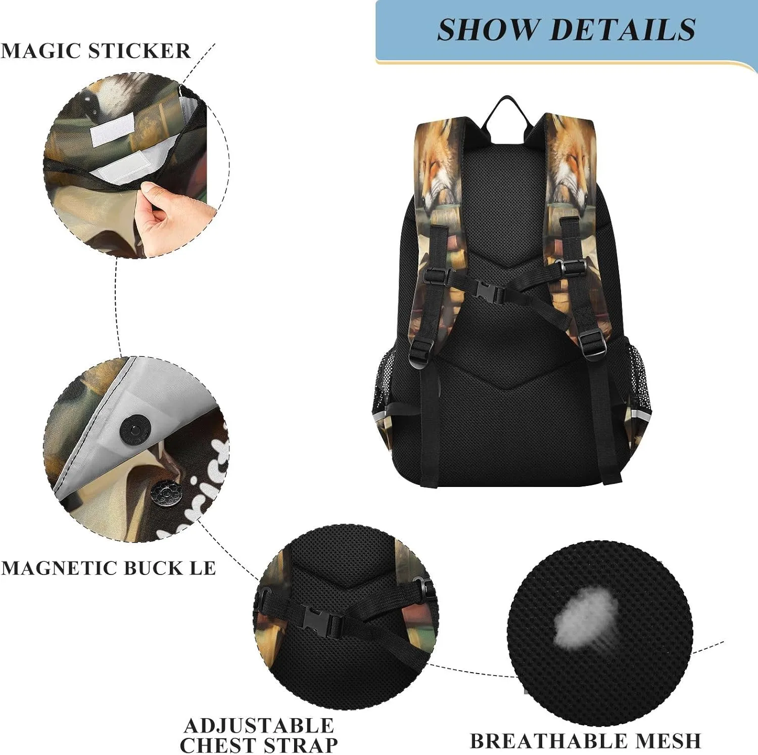 Custom Fox Backpack for Boys School Personalized Carry-On Weekender Bag Middle Bookbag for Travel Students Teens Kids