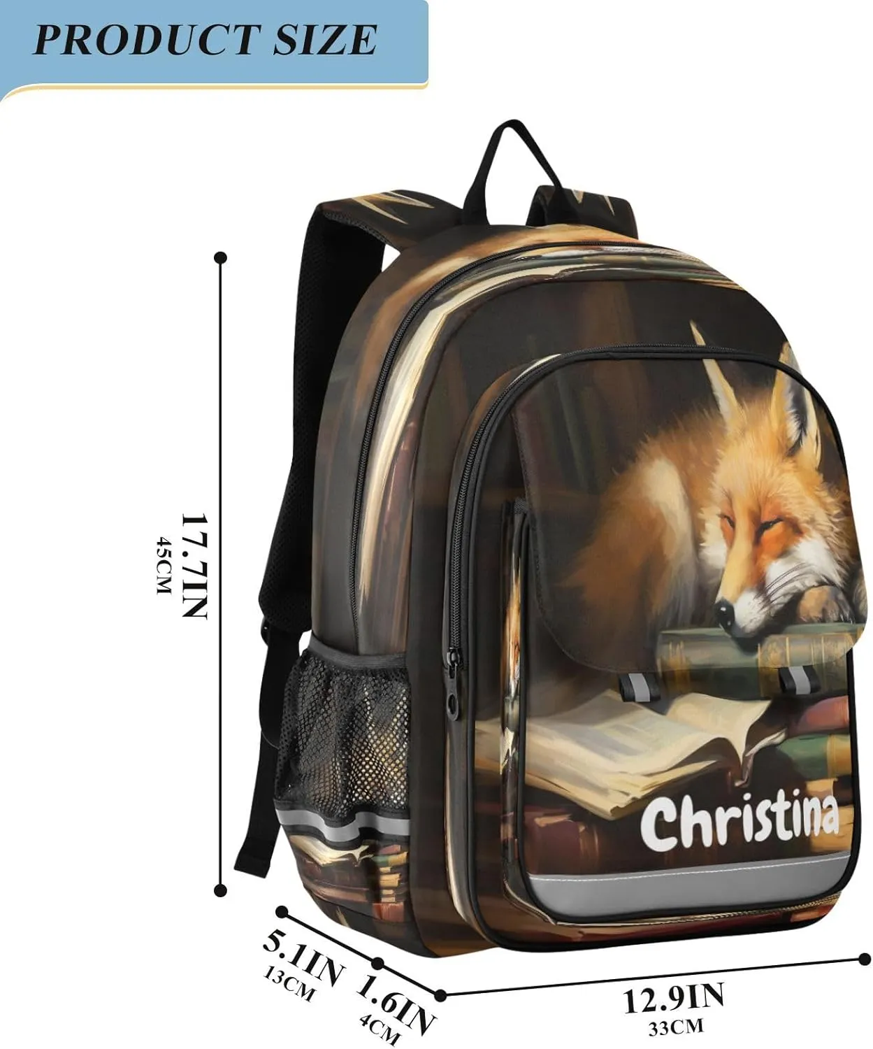Custom Fox Backpack for Boys School Personalized Carry-On Weekender Bag Middle Bookbag for Travel Students Teens Kids