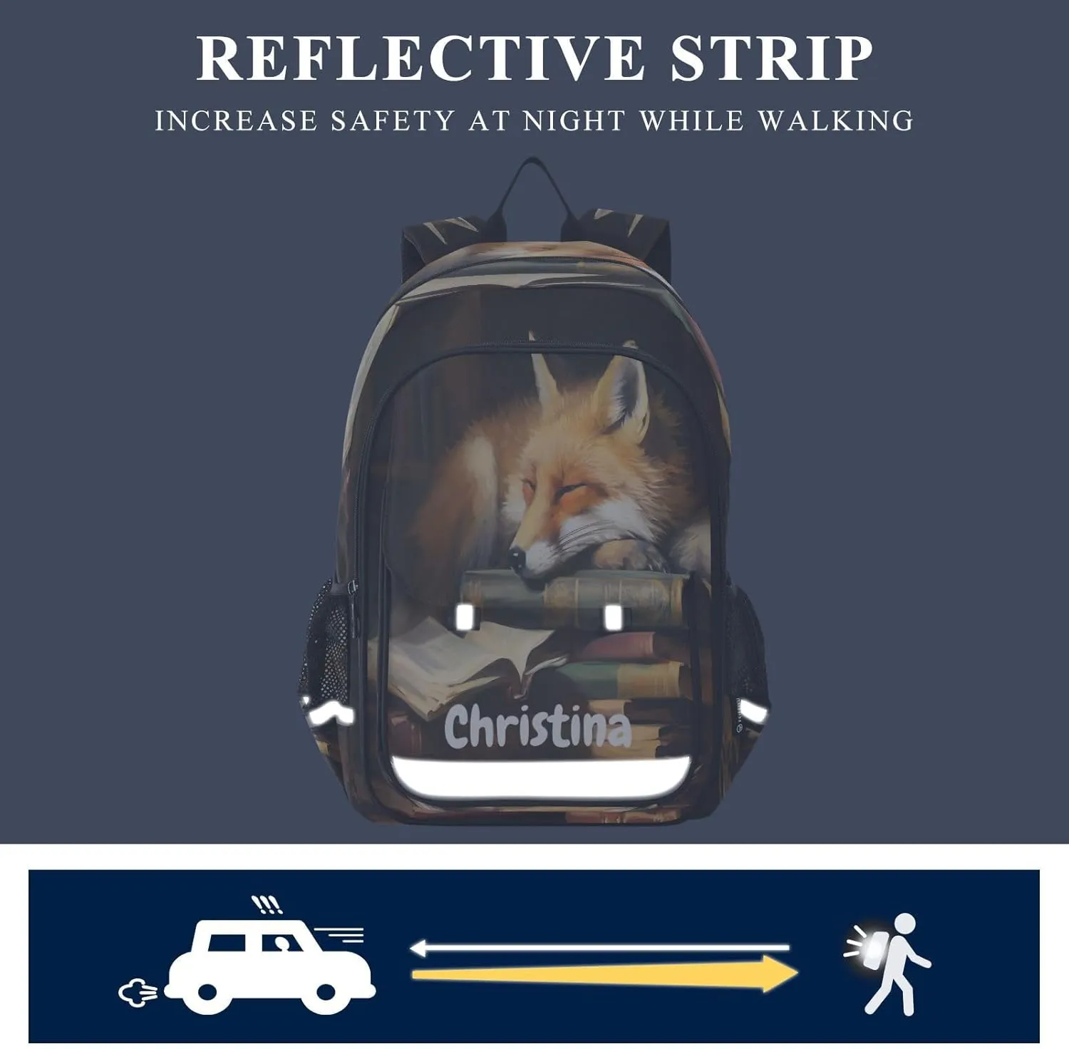 Custom Fox Backpack for Boys School Personalized Carry-On Weekender Bag Middle Bookbag for Travel Students Teens Kids