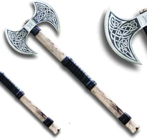 Custom Handmade Carbon Steel Double-Headed Axe, Viking Medieval Warrior Axe with Leather Sheath, Double Sided Axe, Double Headed Axe, Best for Hunting, Camping and Gift for Loved Ones