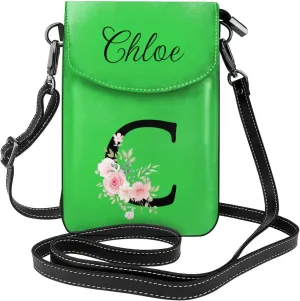 Custom Name Small Crossbody Cell Phone Bag for Women Personalized PU Leather Mini Shoulder Bag Wallet Cellphone Purse with Credit Card Slots and Adjustable Strap (C)