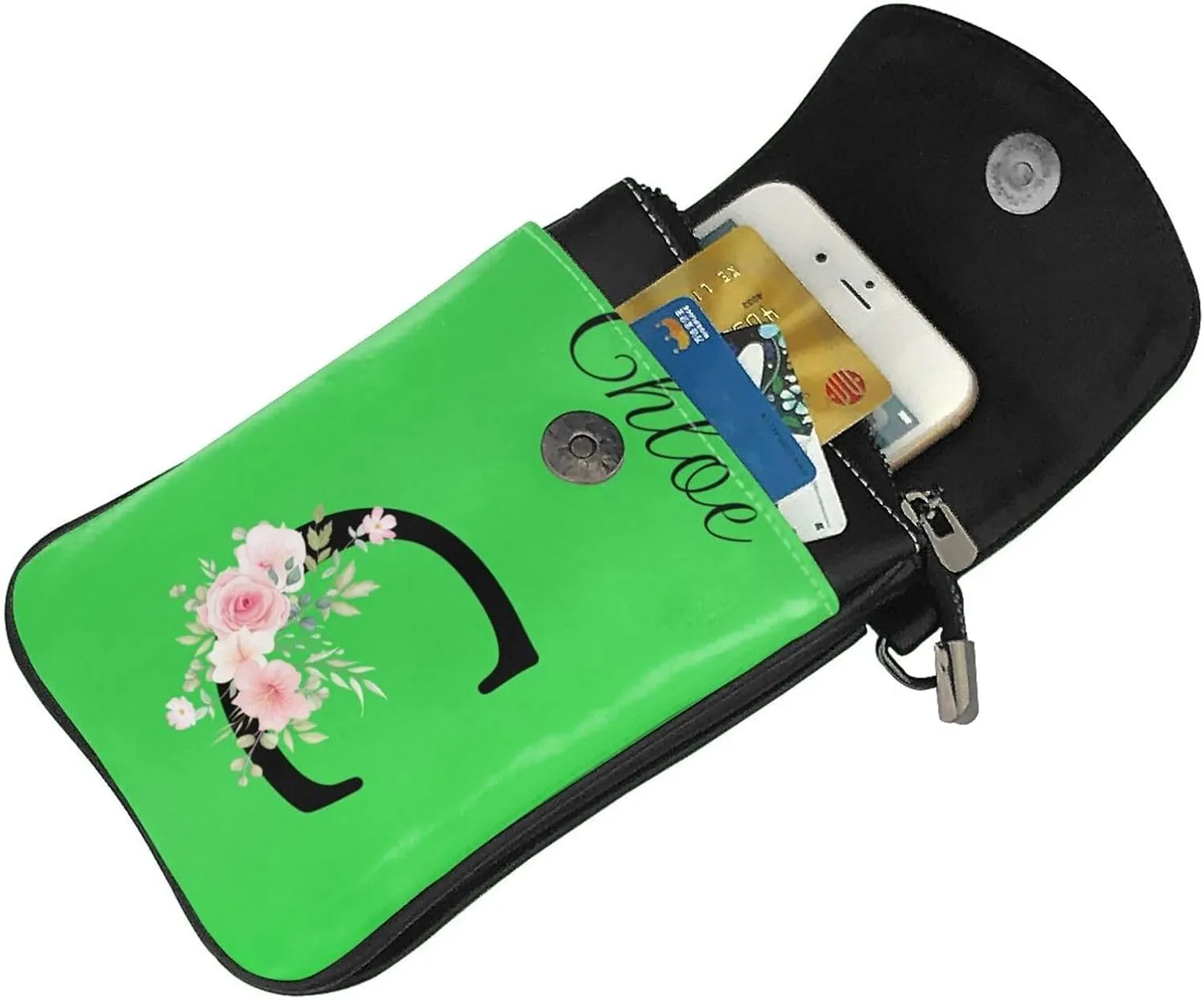 Custom Name Small Crossbody Cell Phone Bag for Women Personalized PU Leather Mini Shoulder Bag Wallet Cellphone Purse with Credit Card Slots and Adjustable Strap (C)