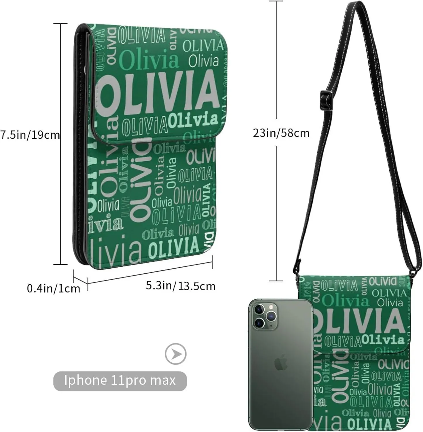 Custom Name Small Crossbody Cell Phone Bag, Personalized Leather Small Crossbody Bags with Name Gift for Women Girls