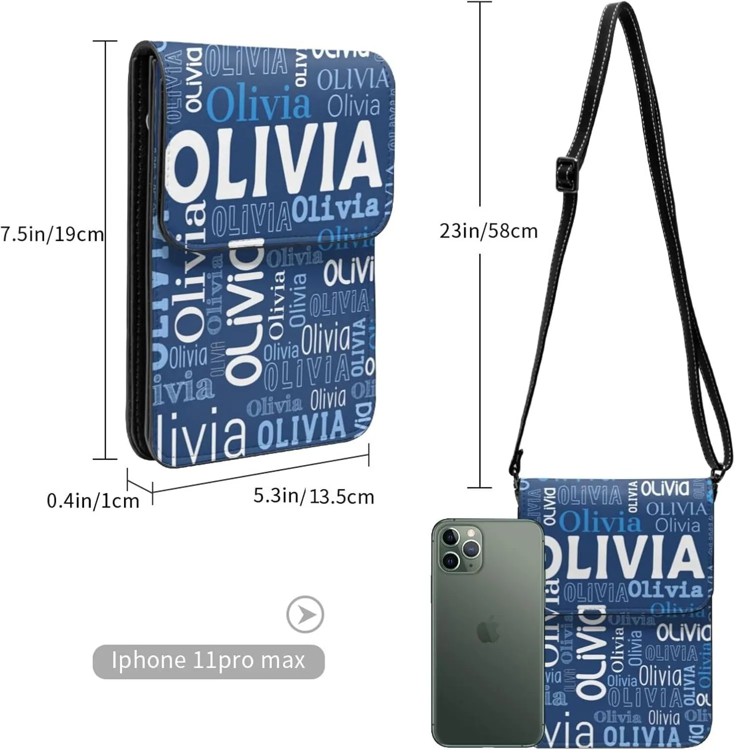 Custom Name Small Crossbody Cell Phone Bag, Personalized Leather Small Crossbody Bags with Name Gift for Women Girls
