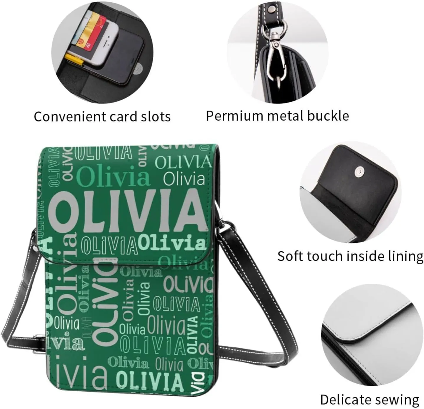 Custom Name Small Crossbody Cell Phone Bag, Personalized Leather Small Crossbody Bags with Name Gift for Women Girls