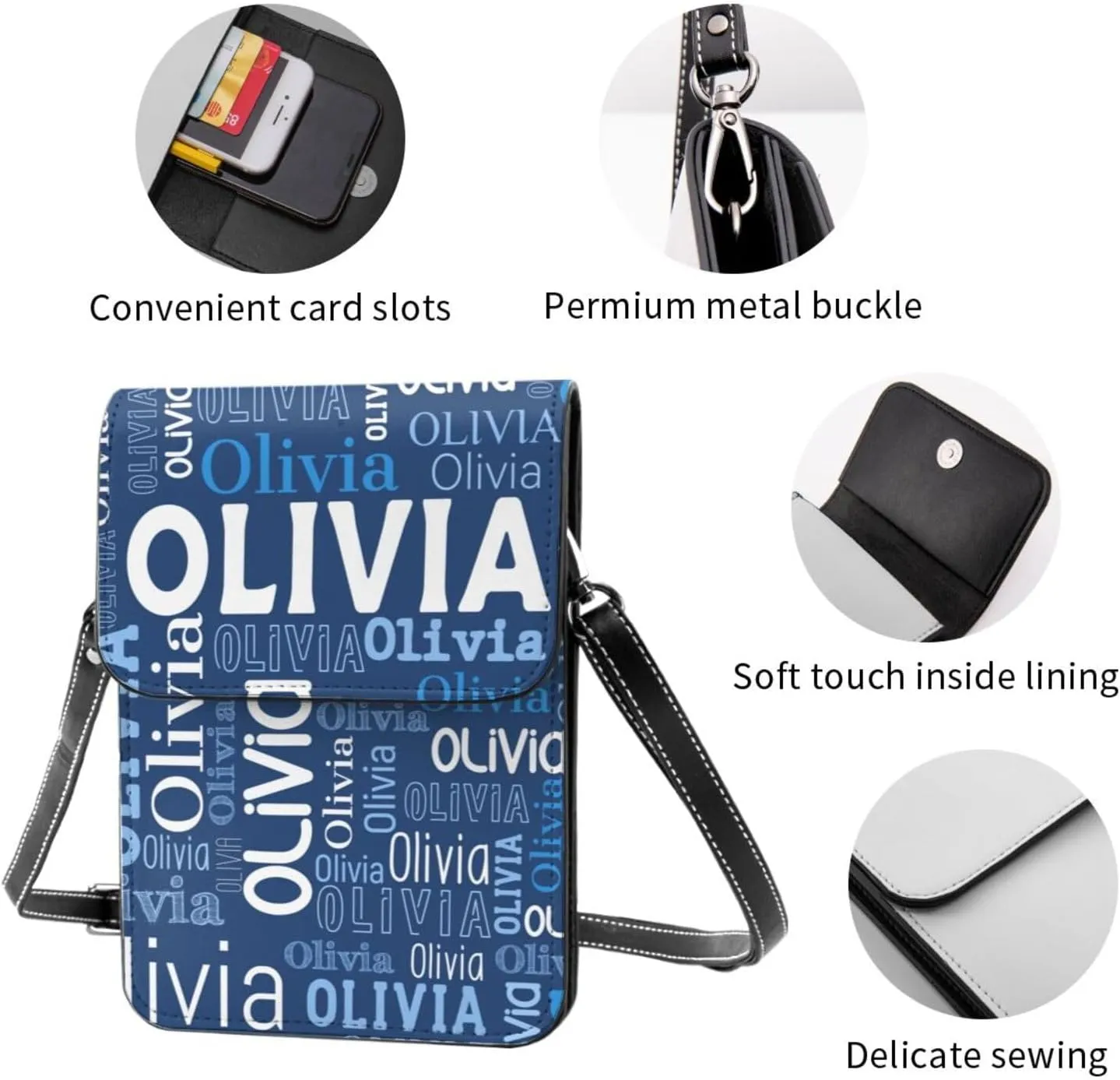 Custom Name Small Crossbody Cell Phone Bag, Personalized Leather Small Crossbody Bags with Name Gift for Women Girls