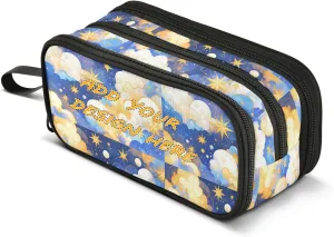 custom Nylon Pencil Bag For Teens Blue and Gold Night Sky Big Capacity Pen Pencil Case Stationery Organizer for College Preppy
